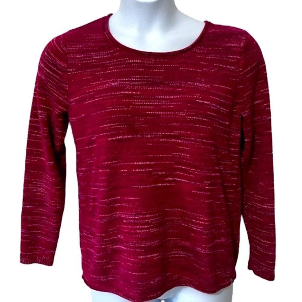 Eddie Bauer Pink/White Round Neck Cotton Blend Sweater - Large